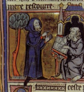 A medieval illustration of Merlin in a robe